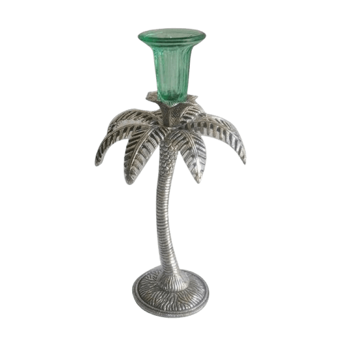 ALUMINIUM & GLASS DATES TREE TAPER CANDLE HOLDER